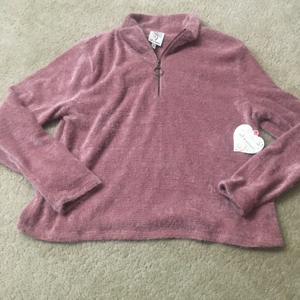 NWT Women's Fuzzy Jacket Quarter Zip Blush Pink L. - Picture 2 of 7